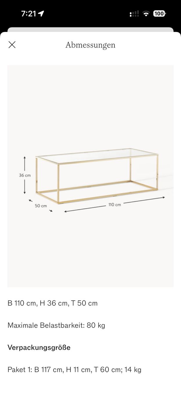Westwing Tavoli: Coffee Table Maya Westwing: Glass Top Gold Frame Rectangular – Usato da Zürich venduto da Sarahneukomm 2