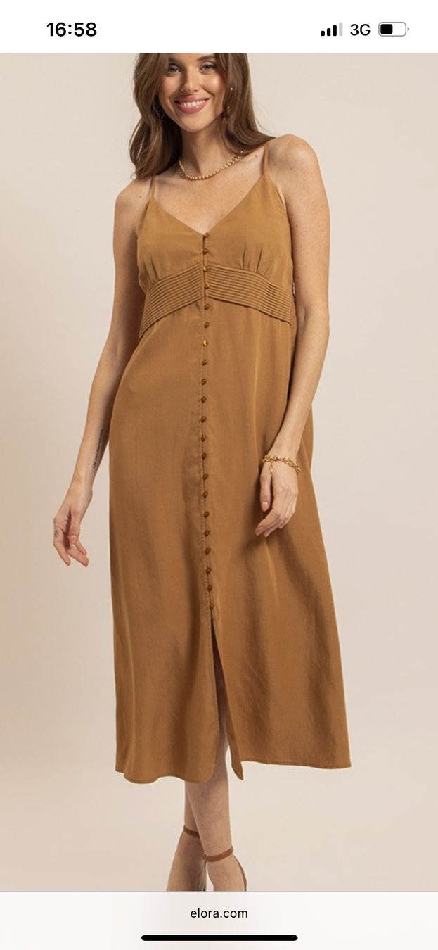 Vestiti: Elora Midikleid aus karamellfarbenem Leinen – Nuovo e nell'imballaggio originale da Neerach venduto da Lila0402 2