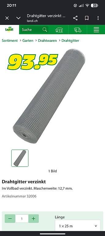 Griglie e Inferriate: 1 Meter x 13.5 Meter Drahtgitter verzinkt – Usato da Wald AR venduto da lyd_m 2