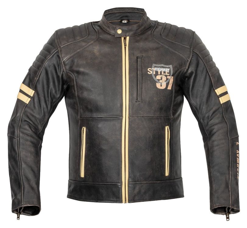 Motorradjacke Aus Echtem Leder, Dunkelbraun Mit UK-Flagge - Vintage Biker Style Für Herren