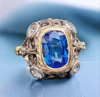 Antiker Jugendstil Saphir Diamant Ring Bicolor 18ct Gold