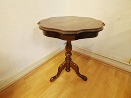 Beistelltisch Holz mit Intarsien Blumenmotiv braun
