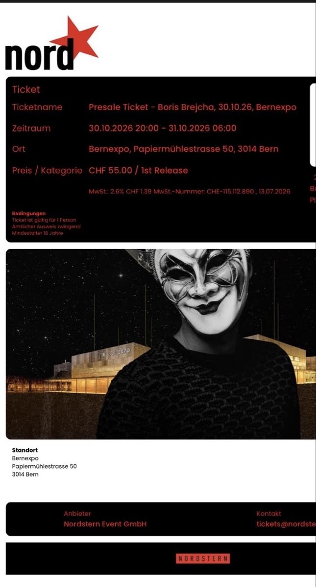Billets: Ticket Boris Brejcha – Neuf (Voir description) à Thun par valerieg777 1