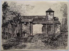 Jacques Jacobi: Église de Bredons FR, Tuschezeichnung 1944