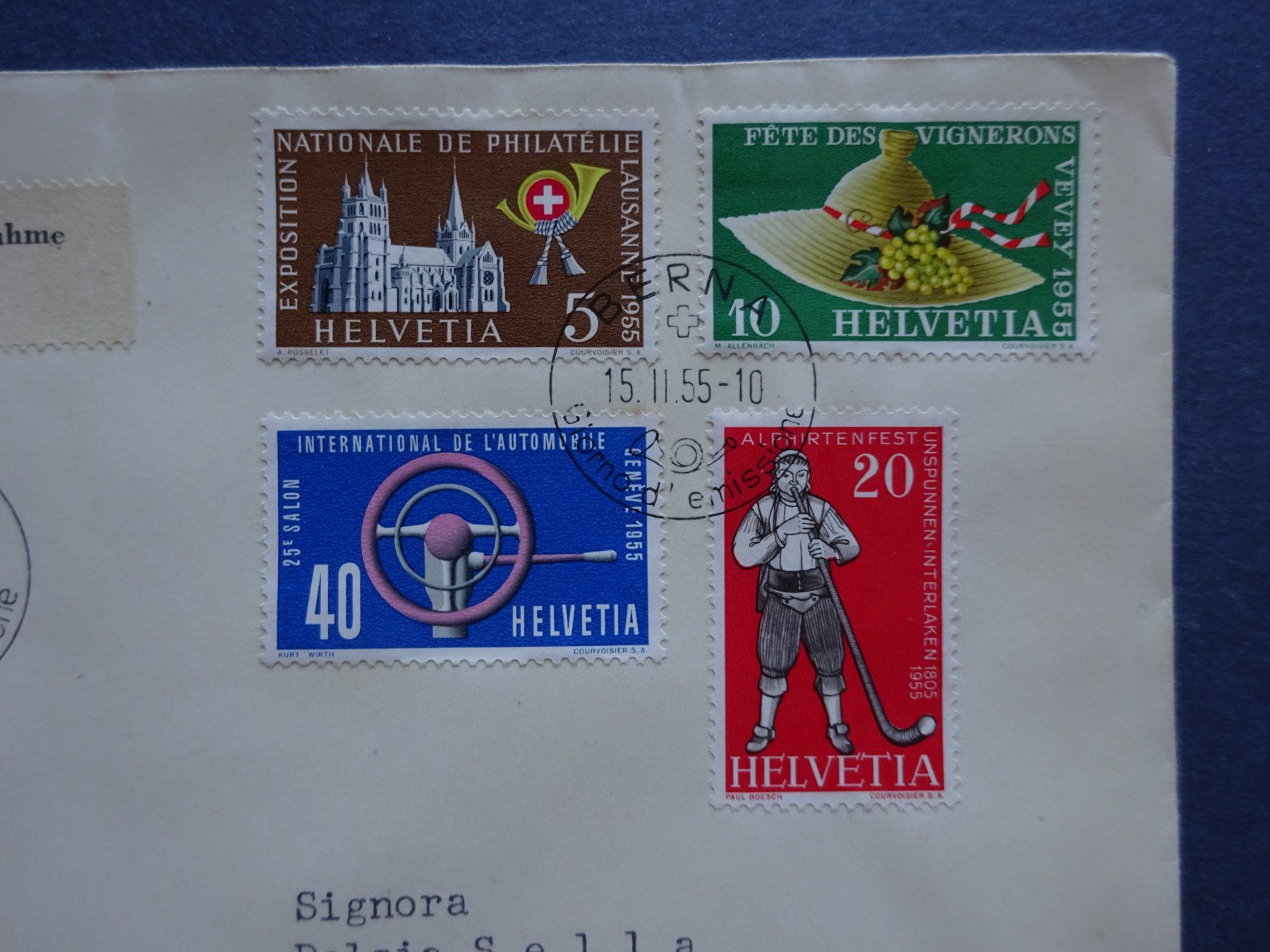 Tutti i francobolli: 1955 Z-Nr.320-323 FDC BERNA – Usato da Appenzell-Steinegg venduto da adi1975 2