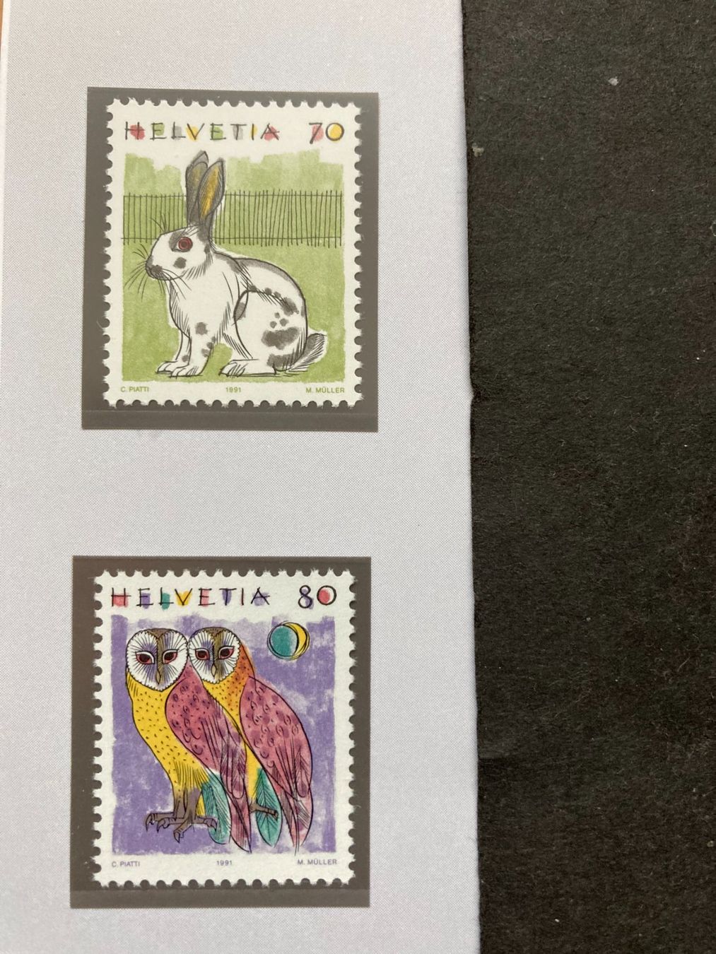 Alle Briefmarken: Schweiz 1991 Satz Tiere Kaninchen Eule postfrisch – Neu (gemäss Beschreibung) aus Liestal von schnueps