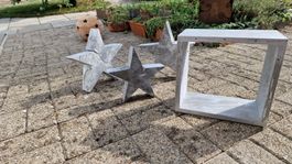 Deko-Sachen Holz in Silber bemalt Sterne Weihnachten