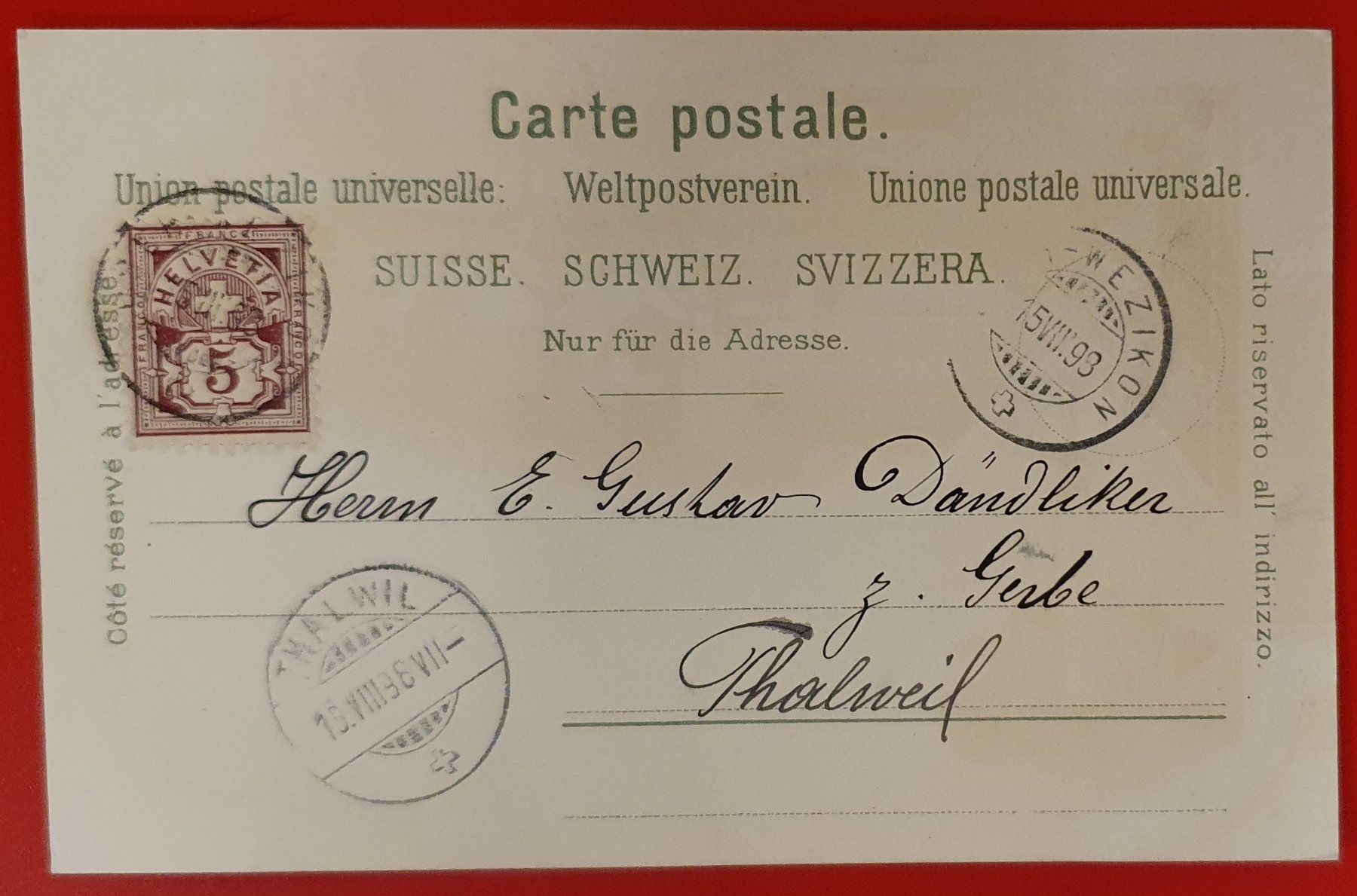 Cartoline postali: Gruss aus Wetzikon 1898 – Usato da Kreuzlingen venduto da Rschweiz1 1
