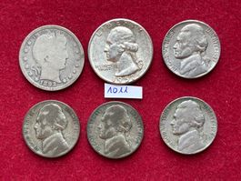 1011 6 Silber Münzen 1/4 Dollar + 5 Cents USA 1893 - 1957