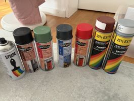 Konvolut Farben Lacke Sprays 1 Shot + 2 Eimer Weiss + Werkzg