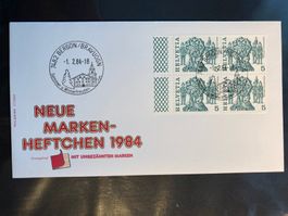 Schweiz 1984 FDC MH-Blatt 5Rp Sternsingen Ortsstempel Bergün