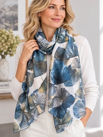 Neu Tuch Foulard Schal Gingkoblatt 190 x 45 cm Viskose