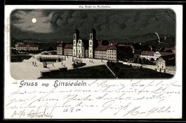 Litho Einsiedeln, Kloster im Vollmondlic