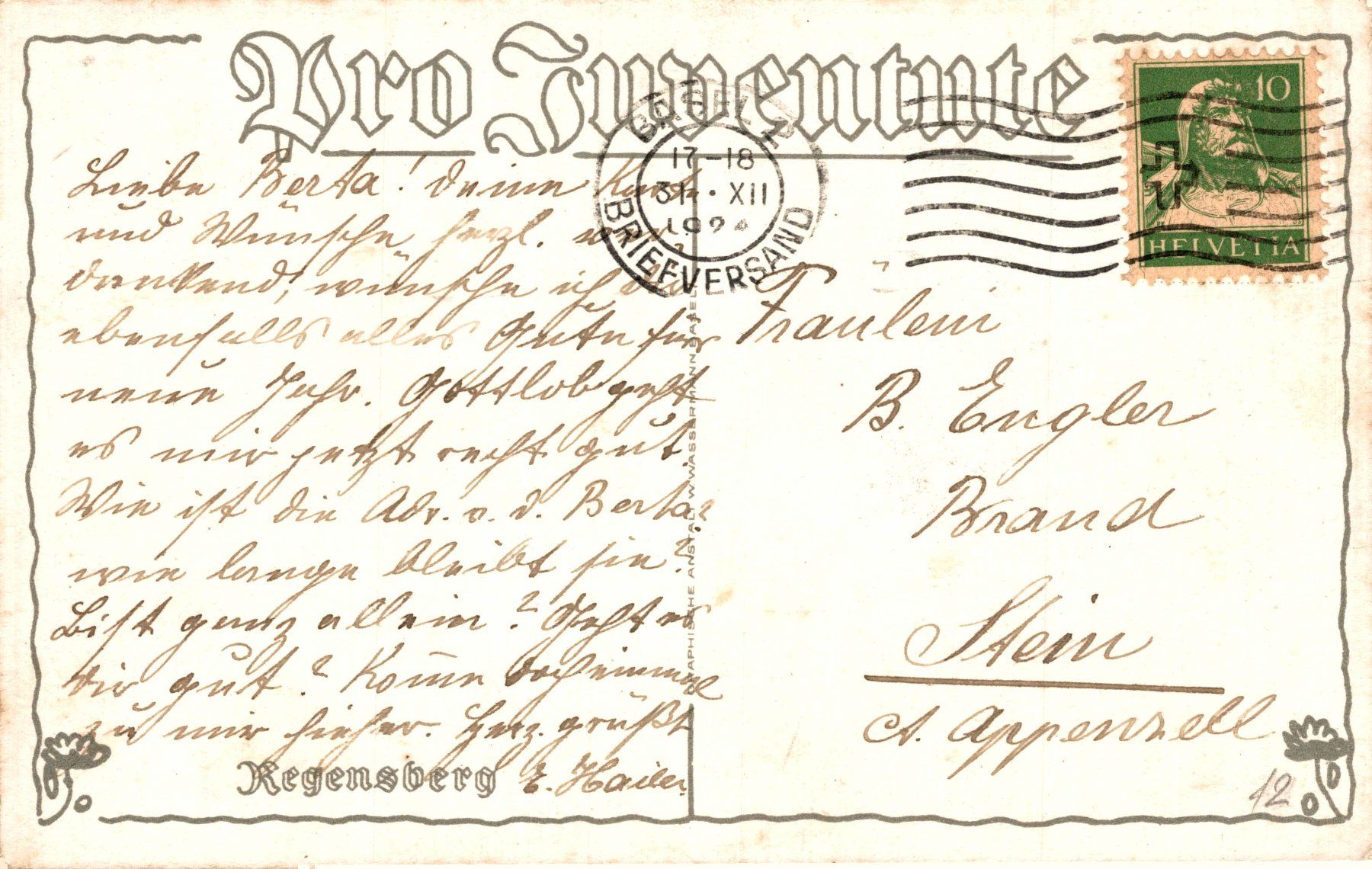 Cartoline postali: Regensberg (Pro Juventute) – Usato da Bronschhofen venduto da Astore 1