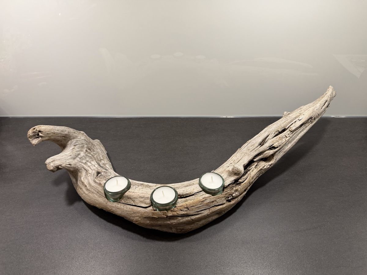 Portacandele: Schwemmholz mit drei Kerzen – Nuovo e nell'imballaggio originale da Winterthur venduto da Pilzchen