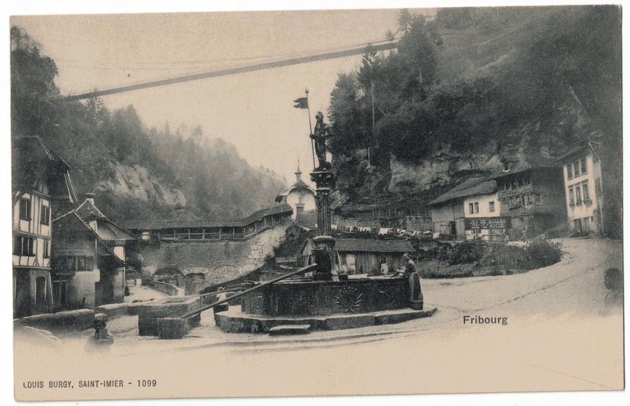 Cartoline postali: Fribourg, fontaine, vers 1900 – Usato da Frauenfeld venduto da POML