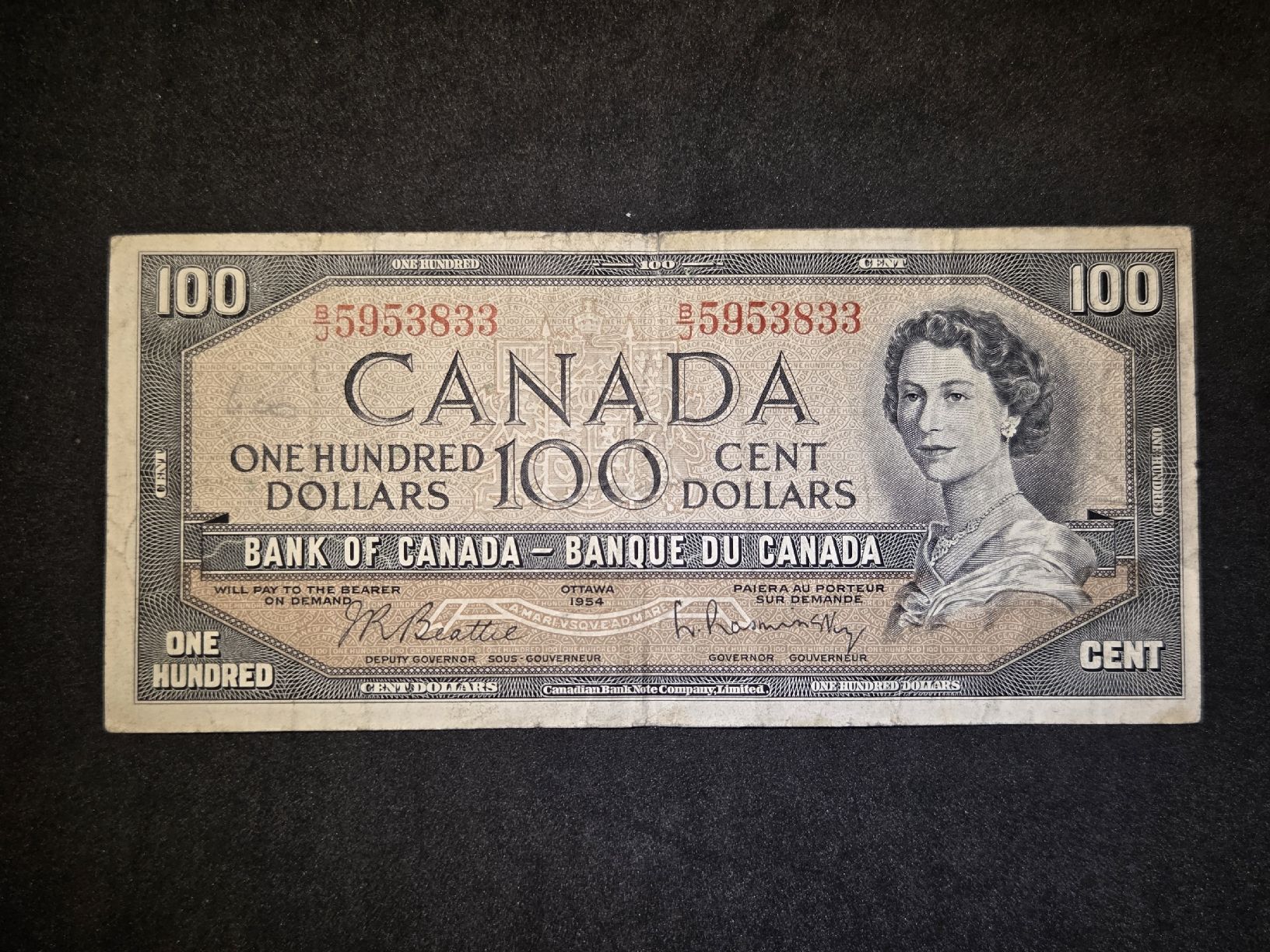 Banconote: 100 Dollars - Kanada - Ottawa 1954 – Usato da Geroldswil venduto da Antica01