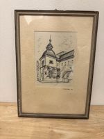 Zeichnung C. Walliser gerahmt 21x31cm gebrauchter Zustand