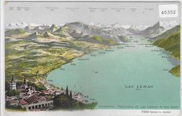 Lausanne - Panorama du Lac Leman et des alpes - Litho
