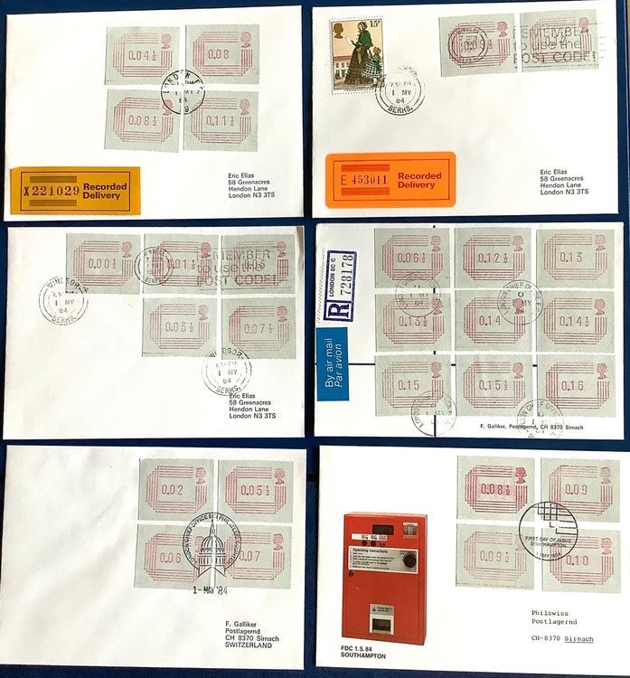 Alle Briefmarken: 1984 - Grossbritannien- ATM - Div.FDC – Neu (gemäss Beschreibung) aus Liestal von Pep3