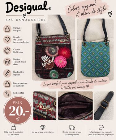 Sac bandoulière Desigual modèle We Love multicolore état