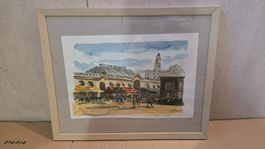 Aquarell "Mercado del Puerto" Montevideo, gerahmt! 28.5x42cm
