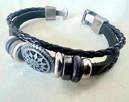 Leder Armband Edelstahl Mandala Unisex 20cm