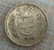 5 Franken Münze 1939, guter Zustand