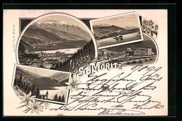 Litho St. Moritz, Dorfansicht u. Evgl. K