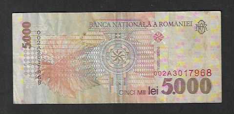 Banconote: Romania  5.000  Lei  1998  Gebraucht – Usato da Gordola venduto da coinsandnotes 1