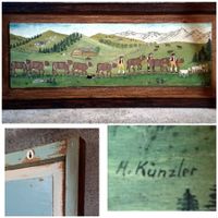 Bild H. Kuenzler Alpabzug Bauernmalerei Rahmen Holzkunst