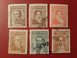 Alte Briefmarken aus Argentinien, Sechs Stück,