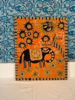 Indisches Batik Stoffbild – Elefant – Vintage – 40 × 55 cm