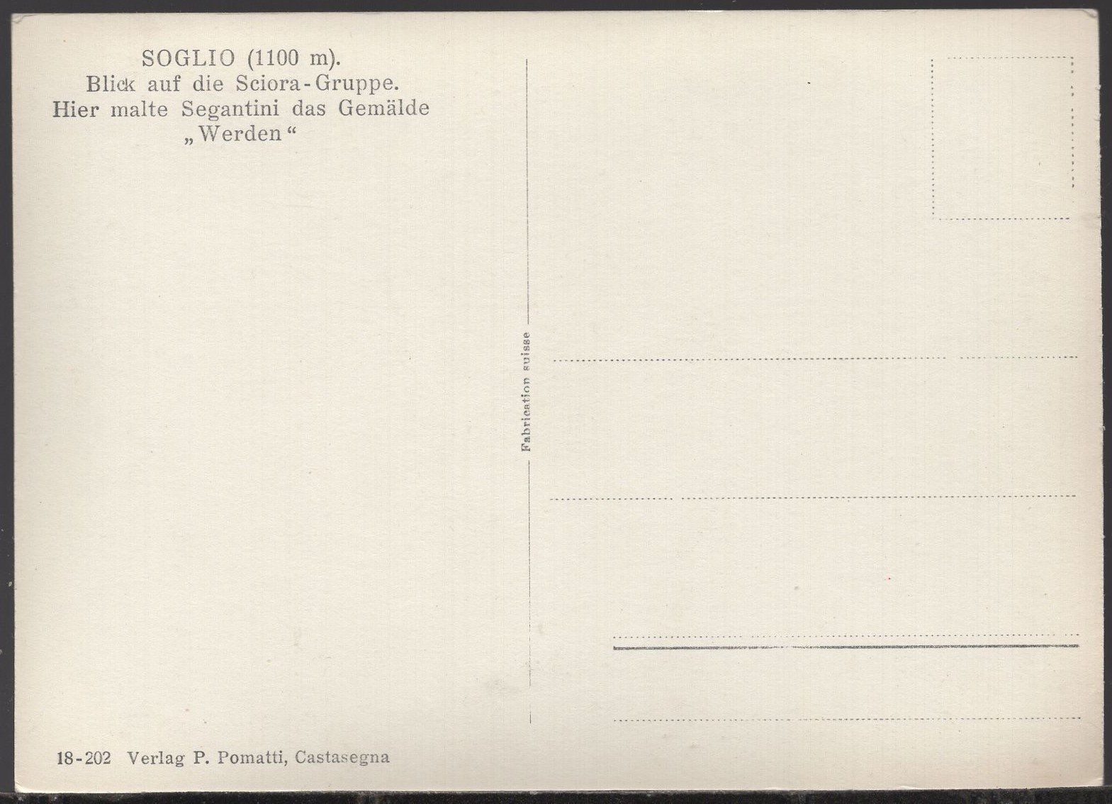 Cartoline postali: Soglio  Blick auf die Sciora-Gruppe – Usato da Aarau venduto da kufi44 2