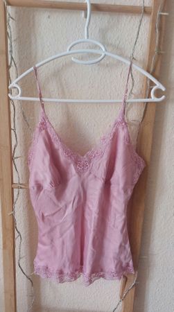 100% soie débardeur rose à bretelles et broderies florales