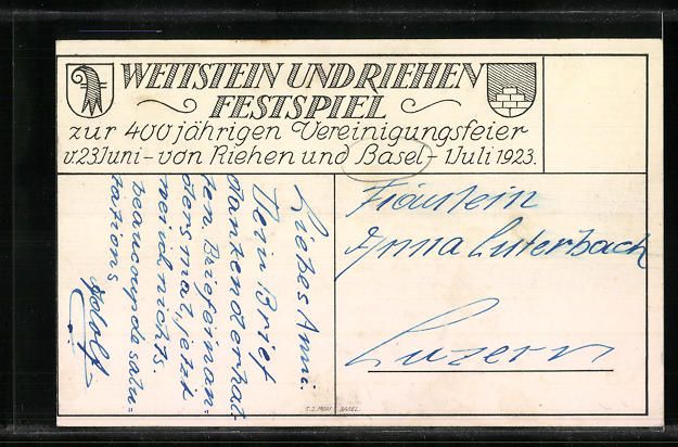 Cartoline postali: Basel, Wettstein und Riehen Festspiel zu – Usato da Berlin venduto da bartko-reher 1