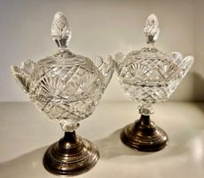 2 anciens confituriers cristal taillé et argent massif