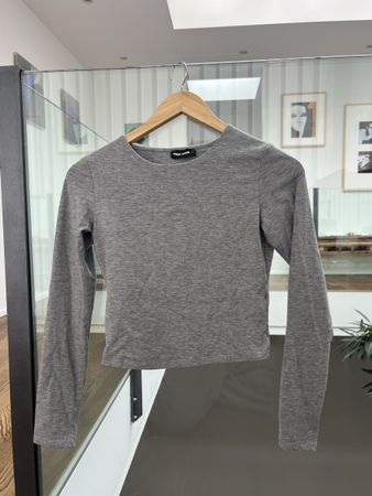 Cropped Longsleeve Gr. S Grau Meliert 