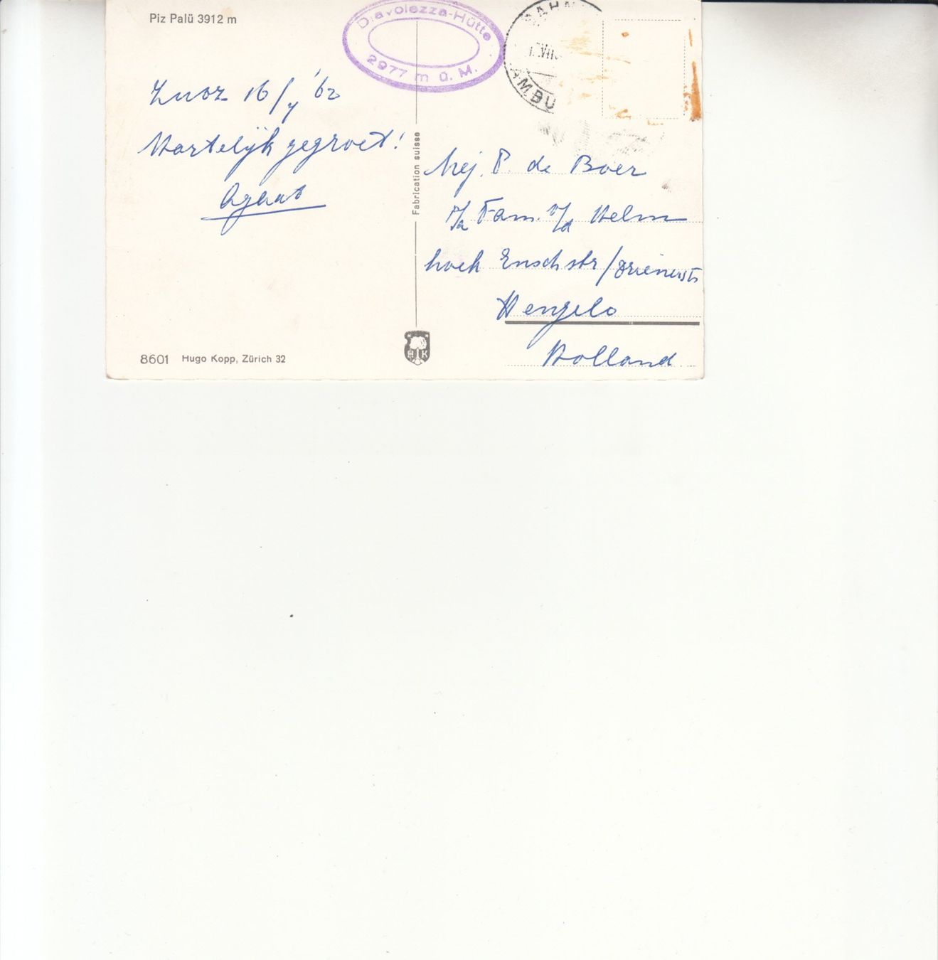Cartoline postali: Diavolezzahütte Piz Palü 1962 – Usato da Bürglen TG venduto da StampGraf 1