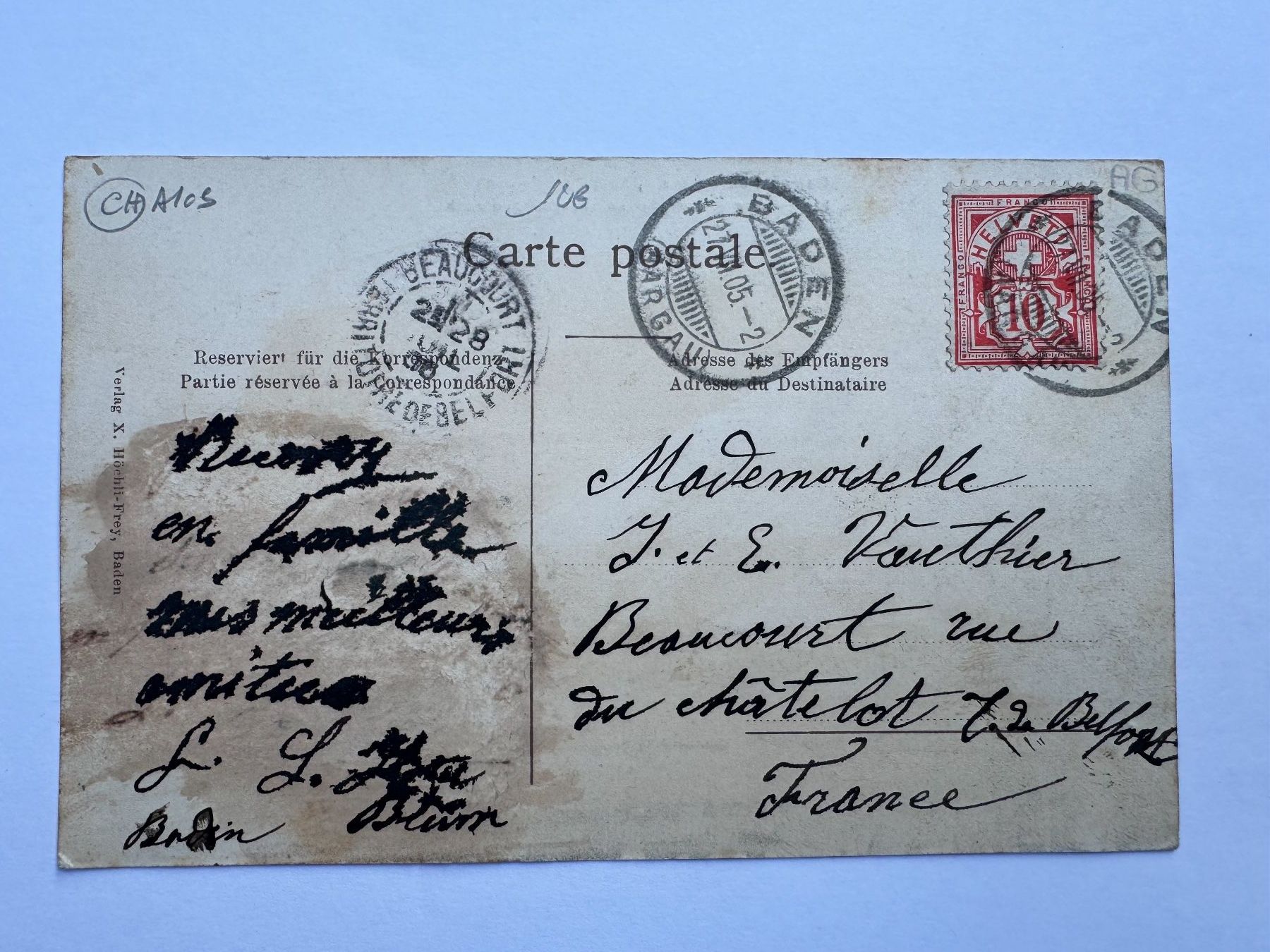 Cartoline postali: BADEN - Verregnete Grüsse Kurpark 1905 - Ansichtskarte – Usato da Tegerfelden venduto da siebenmacky 1