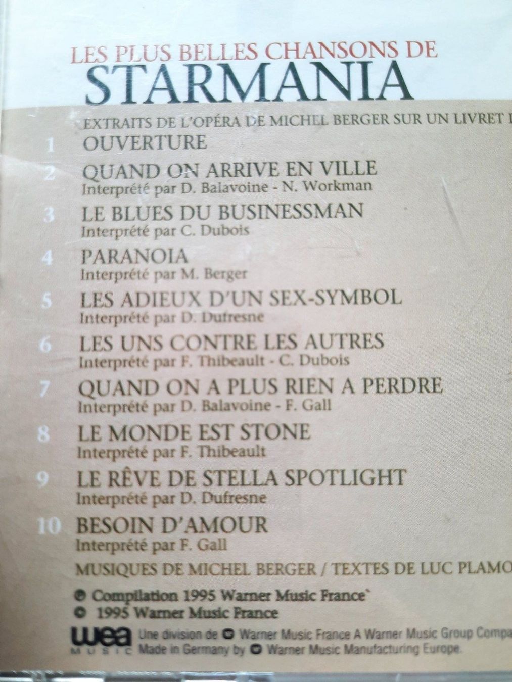 CDs: CD Les plus belles chansons de Starmania – D'occasion à Pully par bro_n52j 2
