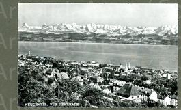 AK sw Neuchâtel NE vue générale mit der Alpenkette ≈ 1959