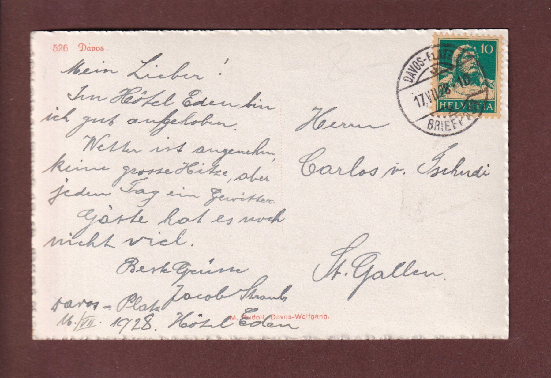 Ansichtskarten: DAVOS - Teilansicht - 1928 – Gebraucht aus Pully von nicecards 1
