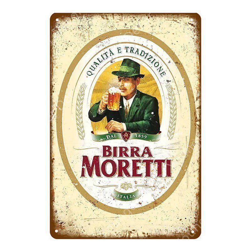 Schilder: Plaque vintage Birra Moretti Blechschild – Neu und originalverpackt aus Uvrier von AlpineTreasures