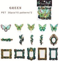 30 Stk. Aufkleber - Grüne Rahmen & Verzierte Schmetterlinge
