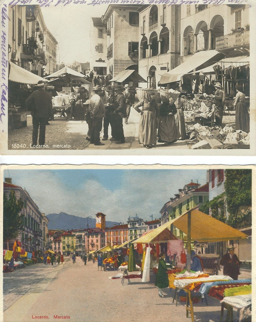 Cartoline postali: 2 alte Ansichtskarten: Mercato in Lugano und Locarno – Usato da Flums venduto da Guscha1