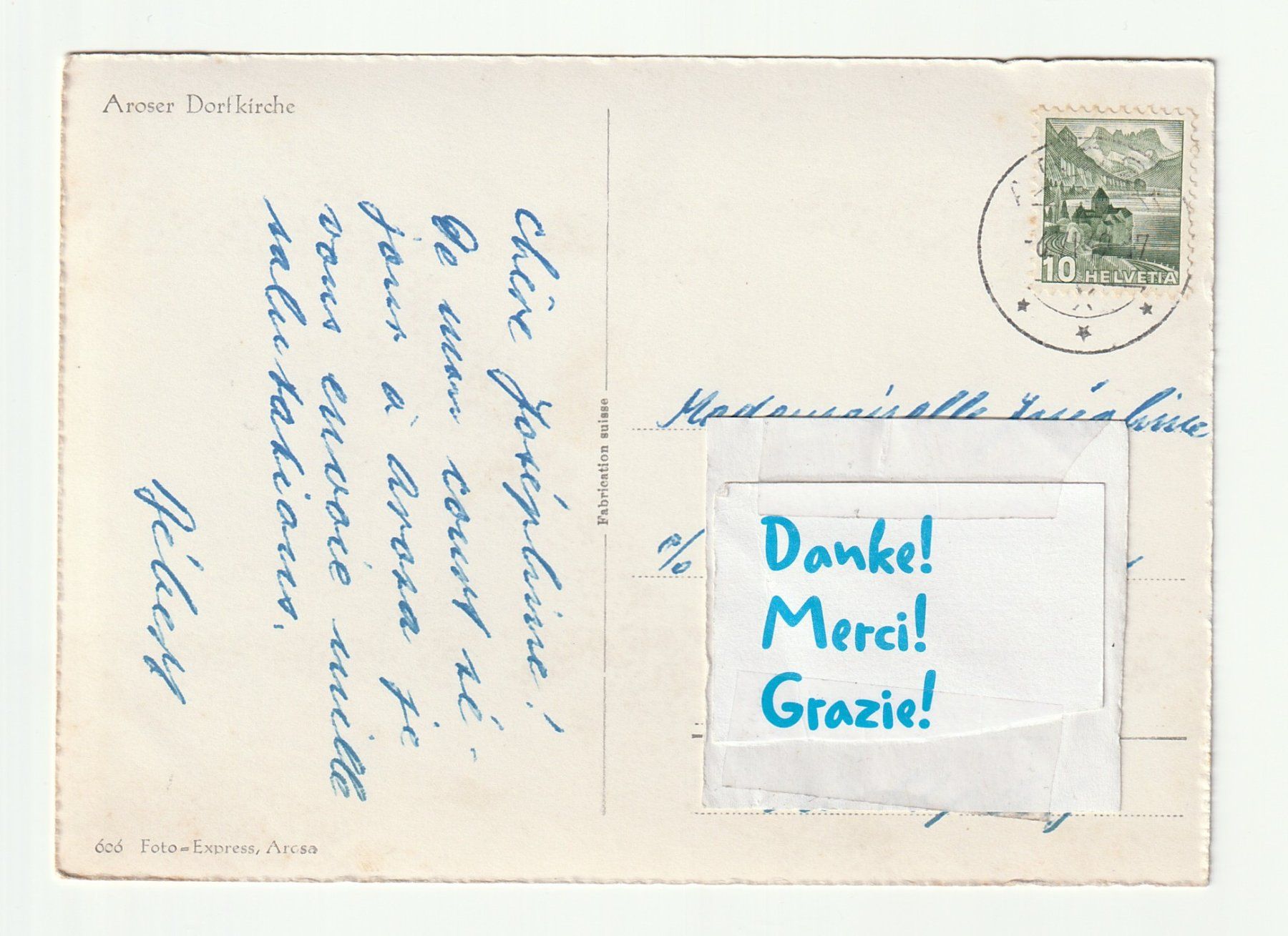 Cartes postales: Ansichtskarte 1949 Arosa, Blick Dorfkirche mit Bergen – D'occasion à St. Gallen par Ricardo_Deals 1