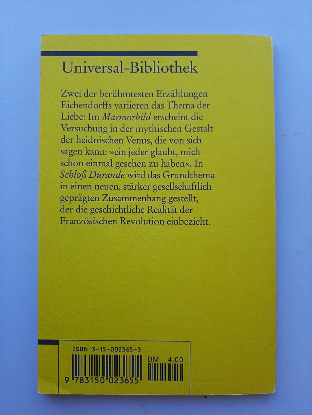 Libri: Joseph von Eichendorff: Das Marmorbild/Schloss Dürande – Usato da Wünnewil venduto da Bear78 1