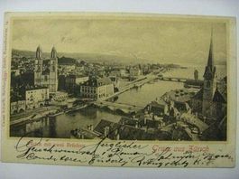 AK  Zürich mit zwei Brücken