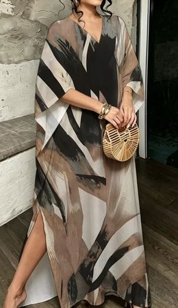 Strandkleid Damen Lang Grösse One Size Allover-Druck Polyest